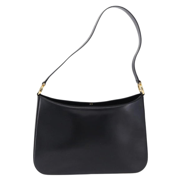 Salvatore Ferragamo Gancini Shoulder Bag Leather Black Gold Tone Auth ka5563