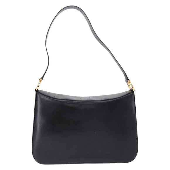 Salvatore Ferragamo Gancini Shoulder Bag Leather Black Gold Tone Auth ka5563
