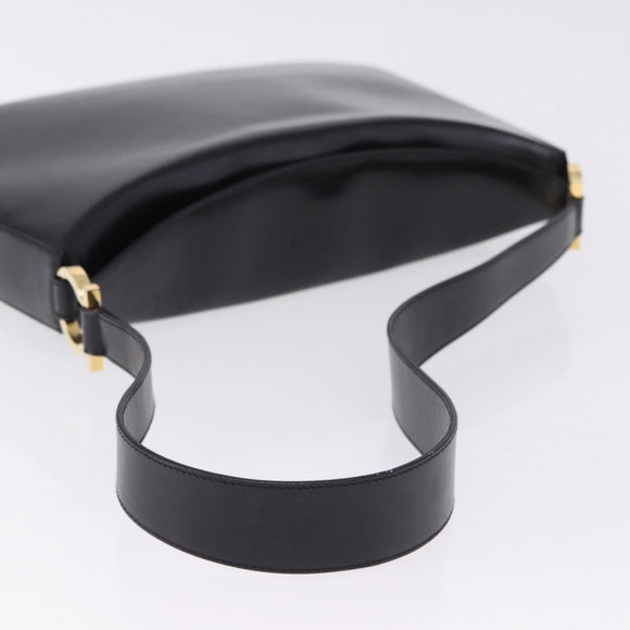 Salvatore Ferragamo Gancini Shoulder Bag Leather Black Gold Tone Auth ka5563
