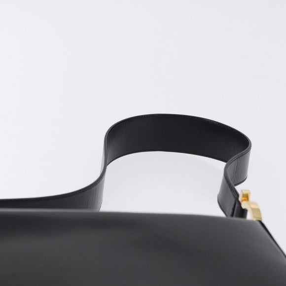 Salvatore Ferragamo Gancini Shoulder Bag Leather Black Gold Tone Auth ka5563
