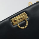 Salvatore Ferragamo Gancini Chain Shoulder Bag Leather Navy Gold Auth ka5564-10