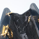 Salvatore Ferragamo Gancini Chain Shoulder Bag Leather Navy Gold Auth ka5564-17