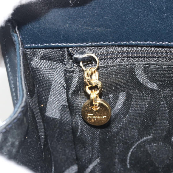 Salvatore Ferragamo Gancini Chain Shoulder Bag Leather Navy Gold Auth ka5564