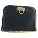 Salvatore Ferragamo Gancini Chain Shoulder Bag Leather Navy Gold Auth ka5564-1