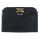 Salvatore Ferragamo Gancini Chain Shoulder Bag Leather Navy Gold Auth ka5564-13