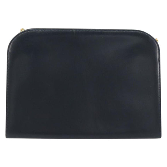 Salvatore Ferragamo Gancini Chain Shoulder Bag Leather Navy Gold Auth ka5564