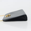 Salvatore Ferragamo Gancini Chain Shoulder Bag Leather Navy Gold Auth ka5564-4