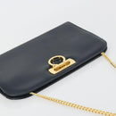 Salvatore Ferragamo Gancini Chain Shoulder Bag Leather Navy Gold Auth ka5564-6
