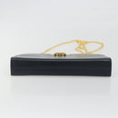 Salvatore Ferragamo Gancini Chain Shoulder Bag Leather Navy Gold Auth ka5564-5