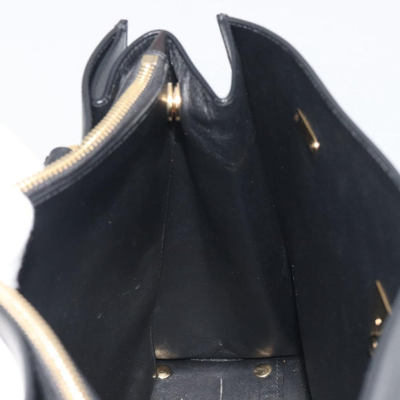 Salvatore Ferragamo Gancini Hand Bag Leather Black Gold Tone Auth ka5566A