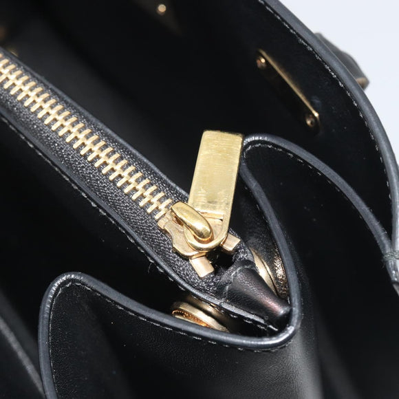 Salvatore Ferragamo Gancini Hand Bag Leather Black Gold Tone Auth ka5566A
