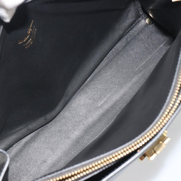 Salvatore Ferragamo Gancini Hand Bag Leather Black Gold Tone Auth ka5566A