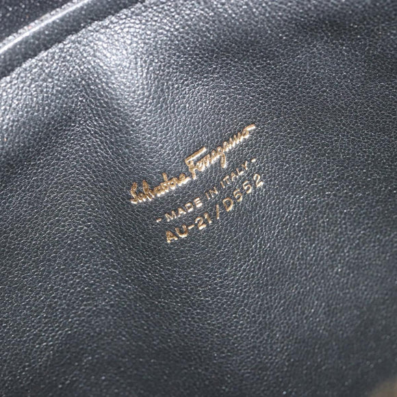 Salvatore Ferragamo Gancini Hand Bag Leather Black Gold Tone Auth ka5566A