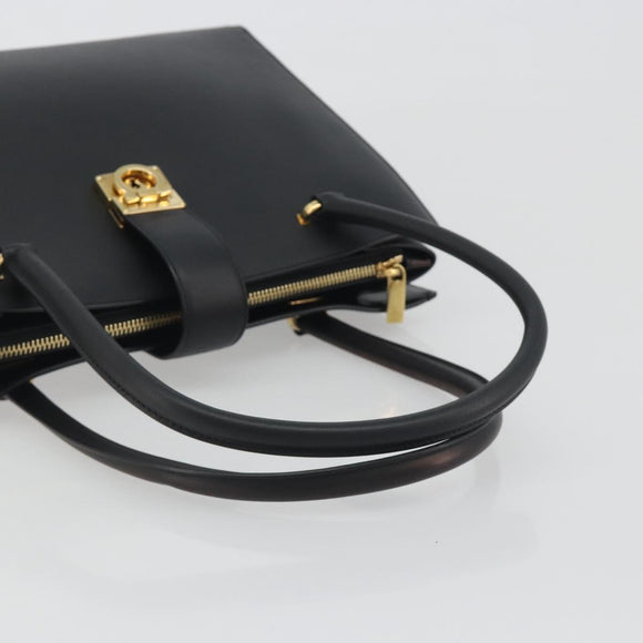 Salvatore Ferragamo Gancini Hand Bag Leather Black Gold Tone Auth ka5566A