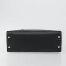Salvatore Ferragamo Gancini Hand Bag Leather Black Gold Tone Auth ka5566A-9