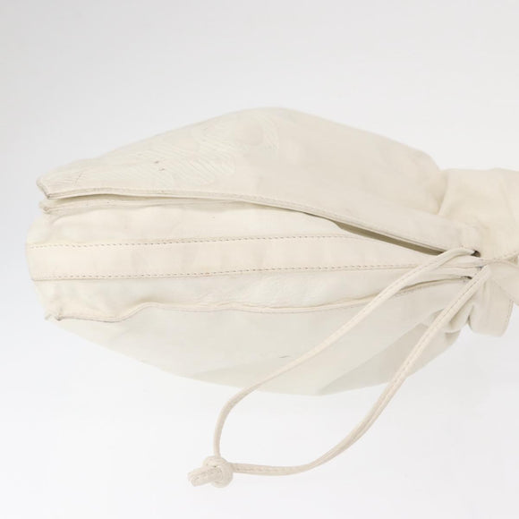 LOEWE Shoulder Bag Leather White Gold Auth ka557