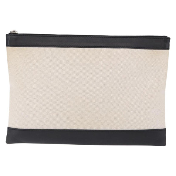 BALENCIAGA Navy Clip M Clutch Bag Canvas White Black 373834 Auth ka5572