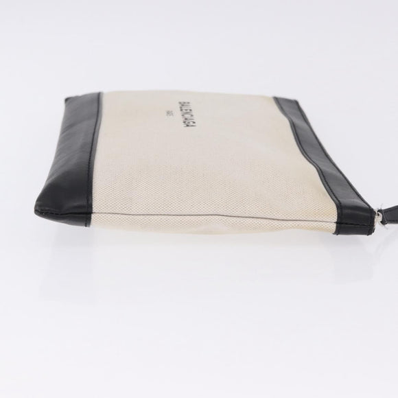 BALENCIAGA Navy Clip M Clutch Bag Canvas White Black 373834 Auth ka5572