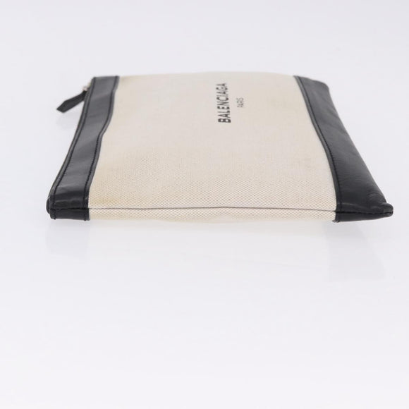 BALENCIAGA Navy Clip M Clutch Bag Canvas White Black 373834 Auth ka5572