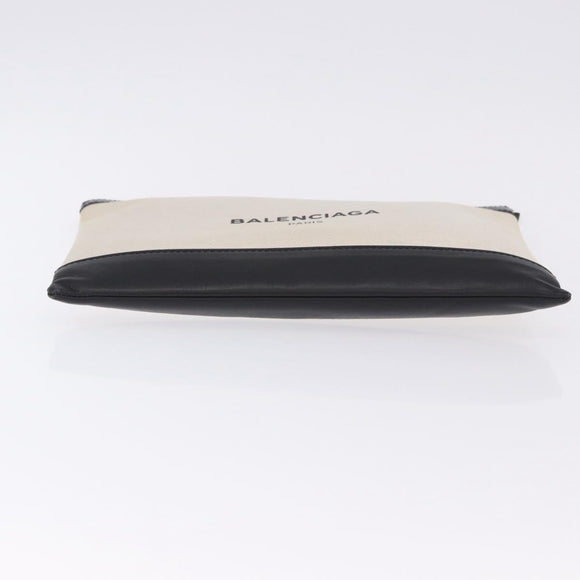 BALENCIAGA Navy Clip M Clutch Bag Canvas White Black 373834 Auth ka5572