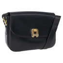 CELINE Horse Carriage Shoulder Bag Leather Black Gold Tone Auth ka5574-1
