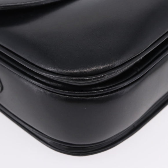 CELINE Horse Carriage Shoulder Bag Leather Black Gold Tone Auth ka5574