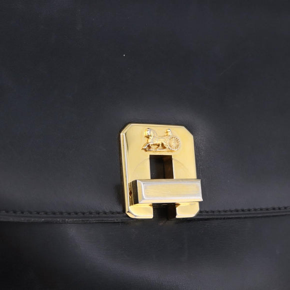 CELINE Horse Carriage Shoulder Bag Leather Black Gold Tone Auth ka5574
