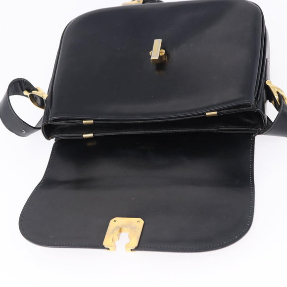 CELINE Horse Carriage Shoulder Bag Leather Black Gold Tone Auth ka5574