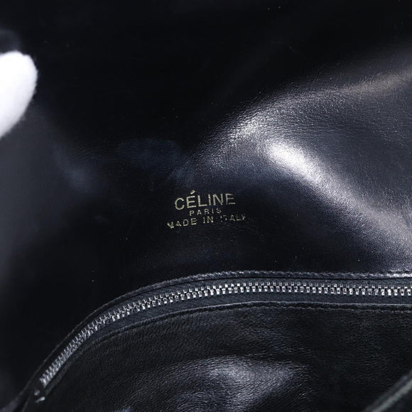 CELINE Horse Carriage Shoulder Bag Leather Black Gold Tone Auth ka5574