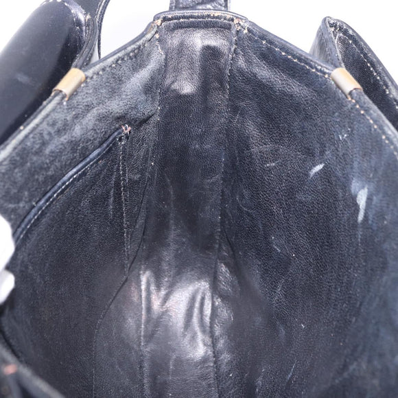 CELINE Horse Carriage Shoulder Bag Leather Black Gold Tone Auth ka5574