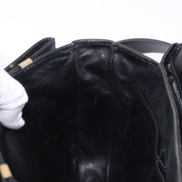 CELINE Horse Carriage Shoulder Bag Leather Black Gold Tone Auth ka5574