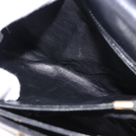 CELINE Horse Carriage Shoulder Bag Leather Black Gold Tone Auth ka5574