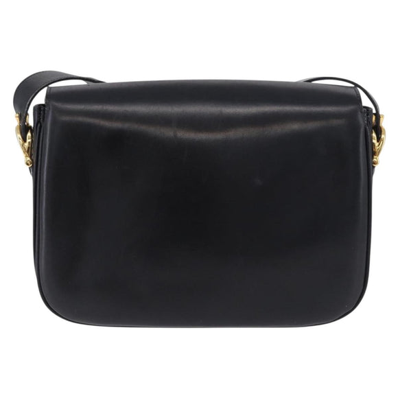 CELINE Horse Carriage Shoulder Bag Leather Black Gold Tone Auth ka5574