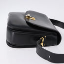 CELINE Horse Carriage Shoulder Bag Leather Black Gold Tone Auth ka5574-3