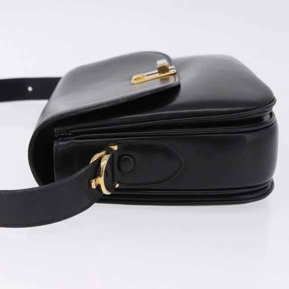 CELINE Horse Carriage Shoulder Bag Leather Black Gold Tone Auth ka5574