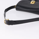 CELINE Horse Carriage Shoulder Bag Leather Black Gold Tone Auth ka5574-7