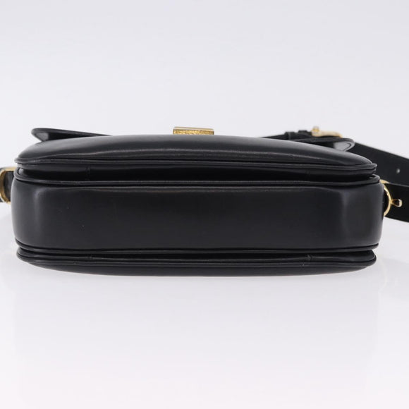 CELINE Horse Carriage Shoulder Bag Leather Black Gold Tone Auth ka5574