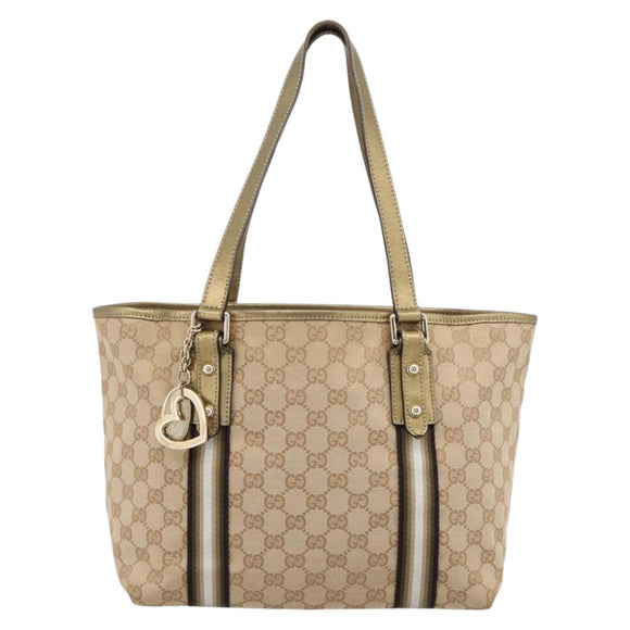GUCCI GG Canvas Sherry Line Hand Bag Beige Gold 137396 Auth ka5582