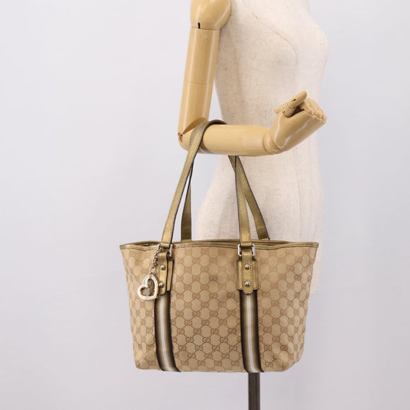 GUCCI GG Canvas Sherry Line Hand Bag Beige Gold 137396 Auth ka5582