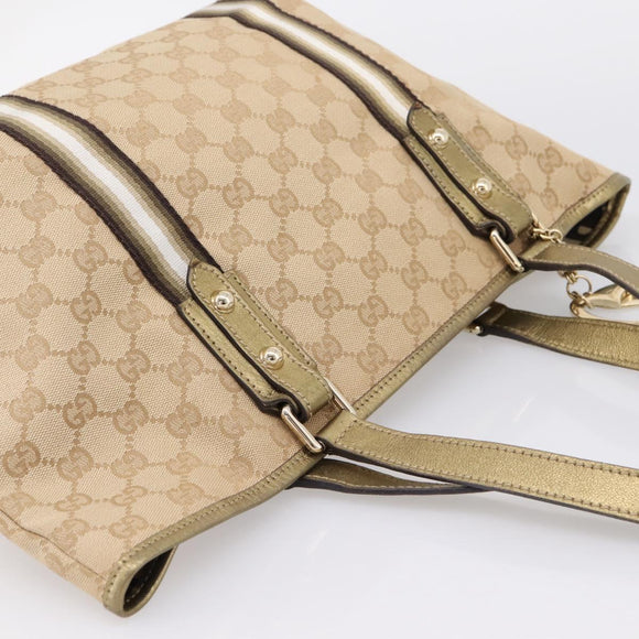 GUCCI GG Canvas Sherry Line Hand Bag Beige Gold 137396 Auth ka5582