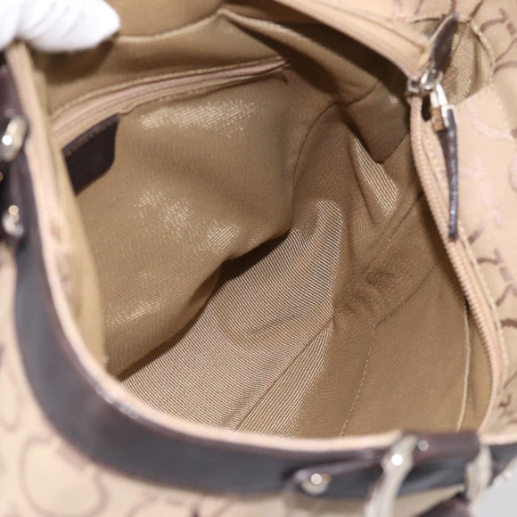 Salvatore Ferragamo Gancini Tote Bag Canvas Beige Silver Auth ka5583A