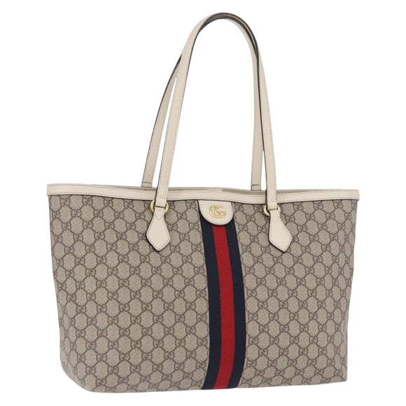 GUCCI GG Supreme Sherry Line Tote Bag PVC Beige Gold 631685 Auth ka5586