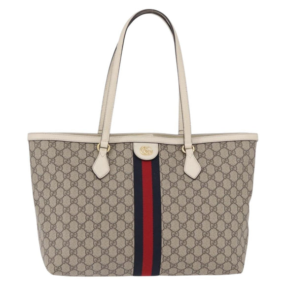 GUCCI GG Supreme Sherry Line Tote Bag PVC Beige Gold 631685 Auth ka5586