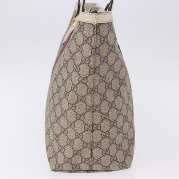 GUCCI GG Supreme Sherry Line Tote Bag PVC Beige Gold 631685 Auth ka5586