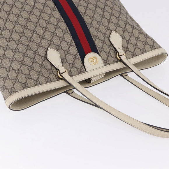 GUCCI GG Supreme Sherry Line Tote Bag PVC Beige Gold 631685 Auth ka5586