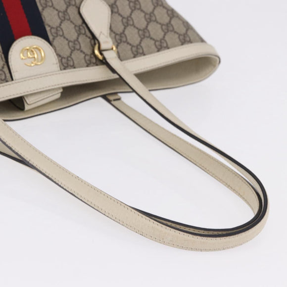 GUCCI GG Supreme Sherry Line Tote Bag PVC Beige Gold 631685 Auth ka5586