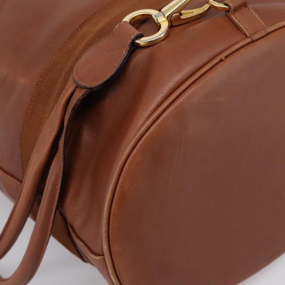 Salvatore Ferragamo Vala Backpack Leather Brown Gold Auth ka5589