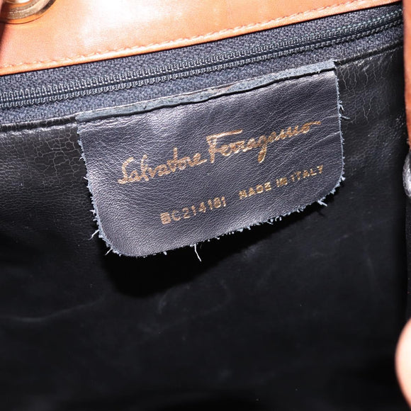 Salvatore Ferragamo Vala Backpack Leather Brown Gold Auth ka5589