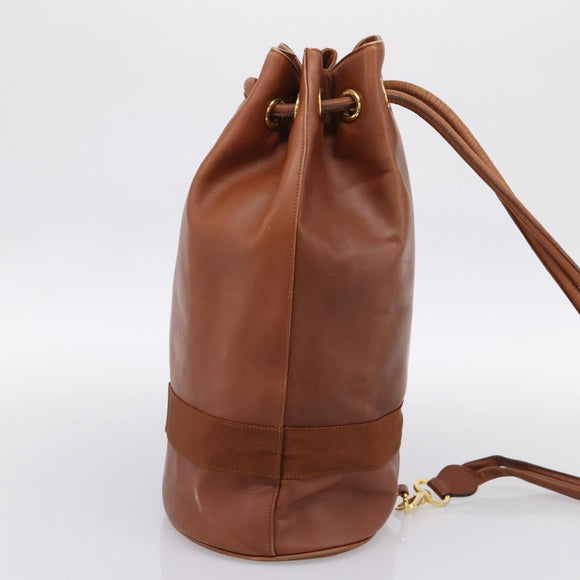 Salvatore Ferragamo Vala Backpack Leather Brown Gold Auth ka5589