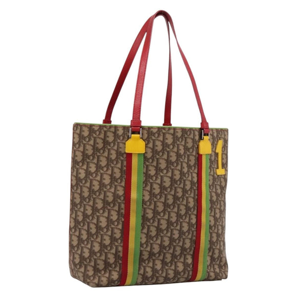 Christian Dior Trotter Canvas Tote Bag PVC Beige Silver Auth ka5591V